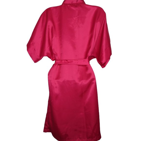 Vintage 80s Night Magic Hot Pink Kimono Robe Medium Knee Length Belted USA Made - Picture 6 of 10